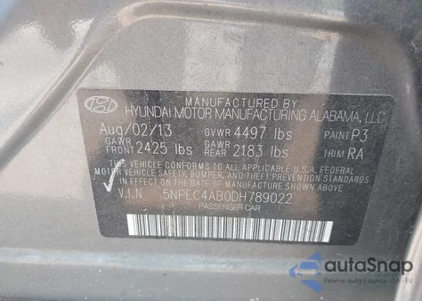 2013 Hyundai Sonata Se 2.0T from USA, damaged, VIN 5NPEC4AB0DH789022